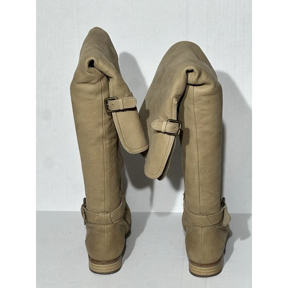 Zara Size 10 Knee High Boots Tan Buckle Strap Equestrian Style